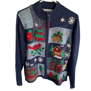 Vintage Tiara International Christmas Collection Adult Medium 90s Sweater Zip